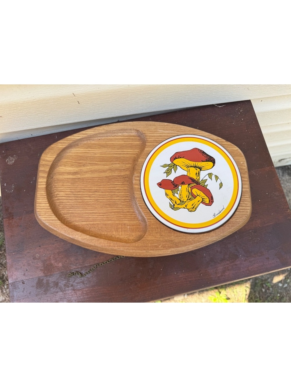1970s GoodWood Mushroom Cheese Wooden Plate